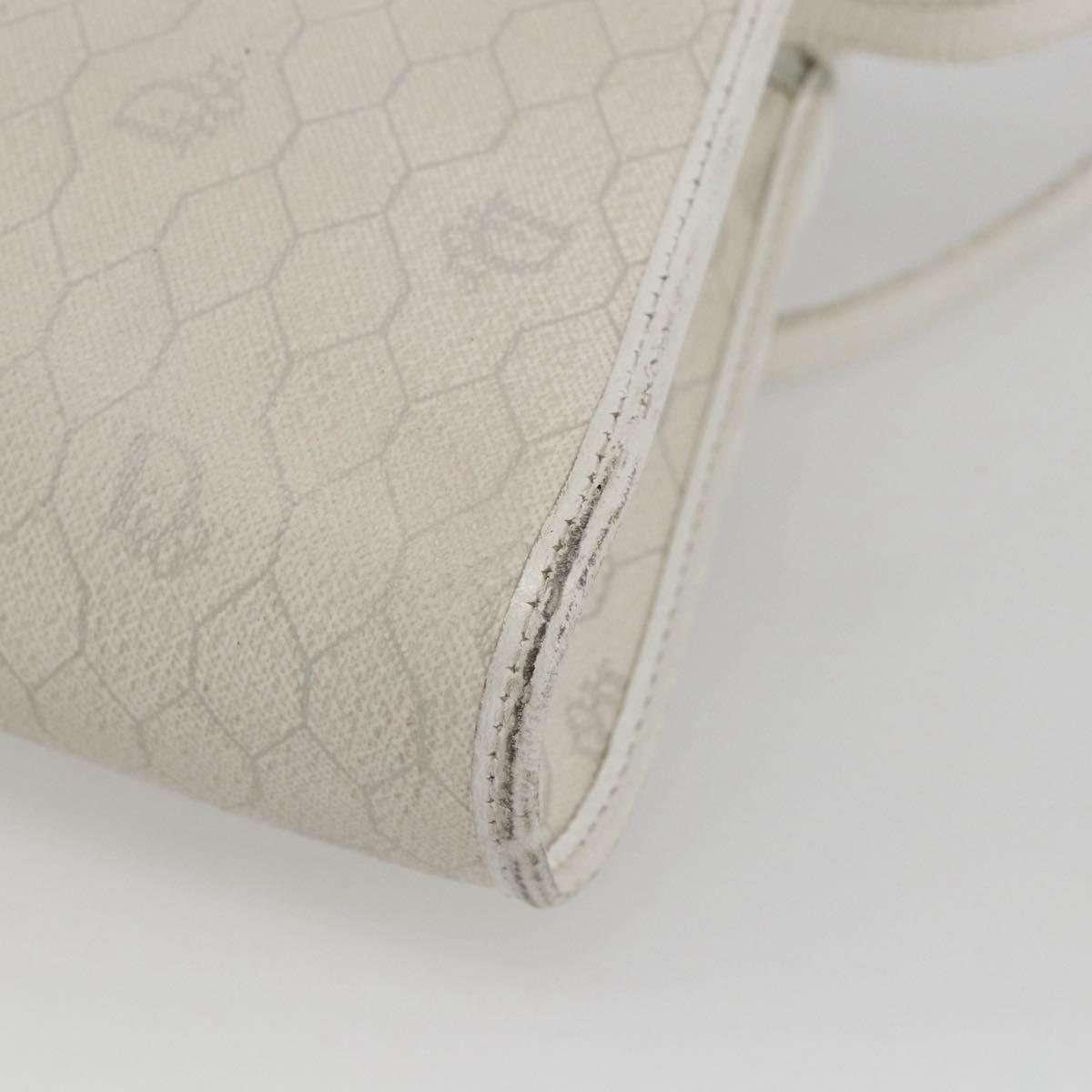Christian Dior Honeycomb Canvas Shoulder Bag PVC White Gold Auth 170899