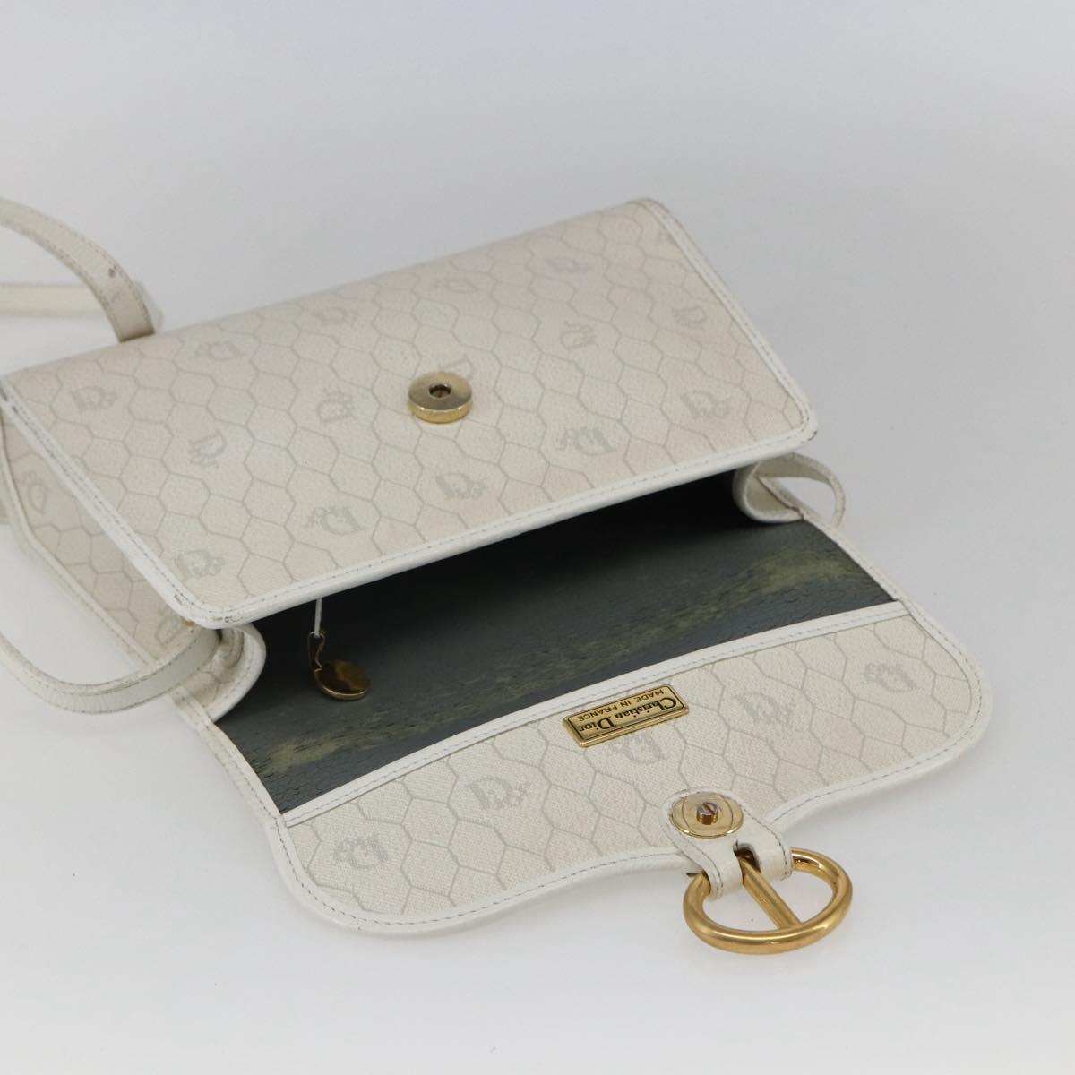Christian Dior Honeycomb Canvas Shoulder Bag PVC White Gold Auth 170899