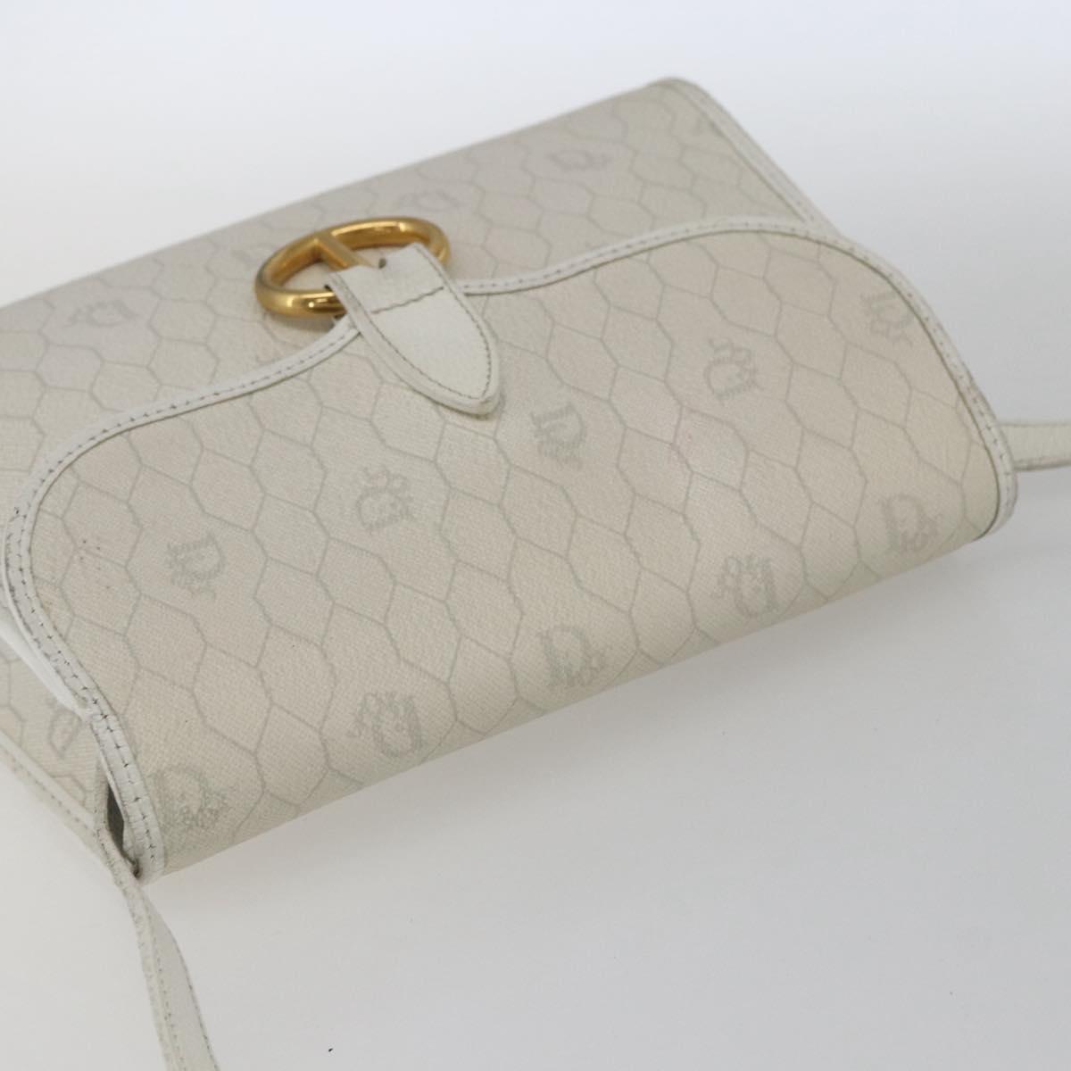 Christian Dior Honeycomb Canvas Shoulder Bag PVC White Gold Auth 170899