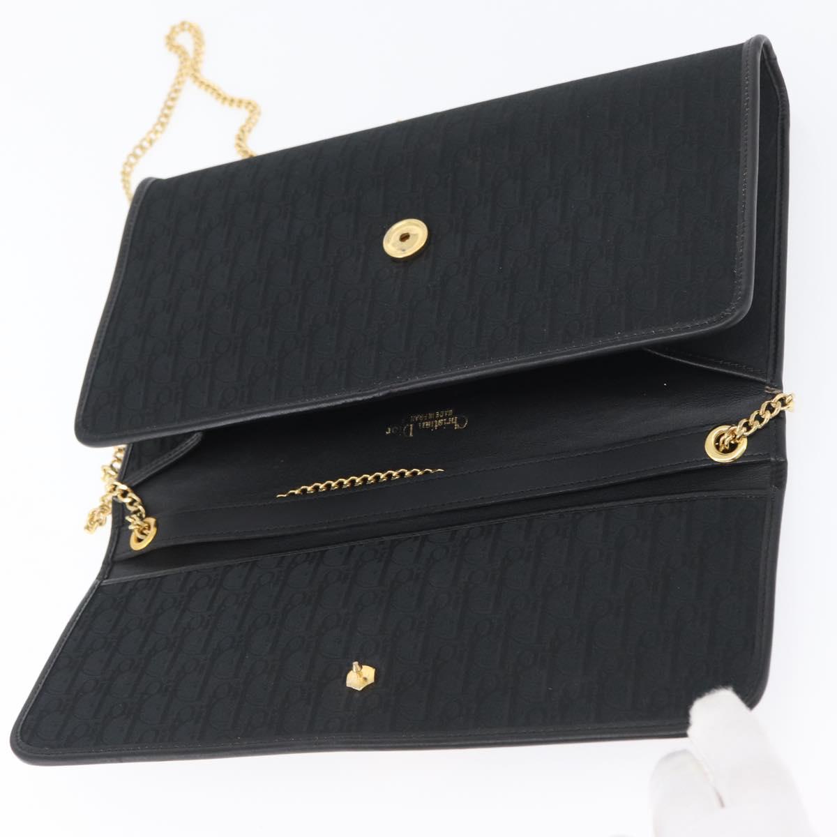 Christian Dior Trotter Canvas Chain Shoulder Bag Black Gold Auth 170904