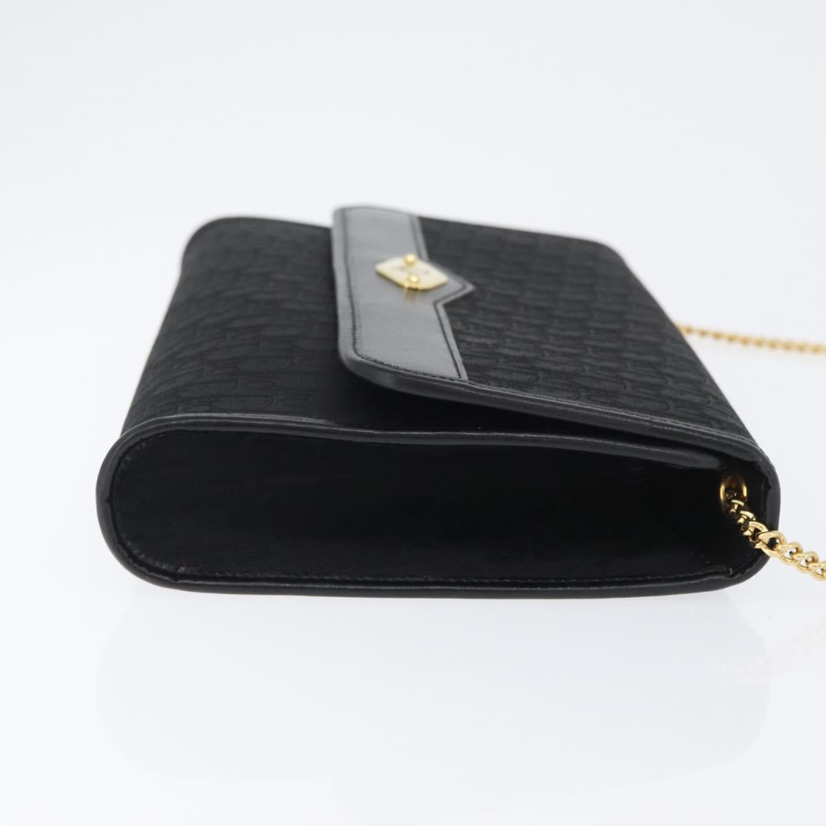 Christian Dior Trotter Canvas Chain Shoulder Bag Black Gold Auth 170904