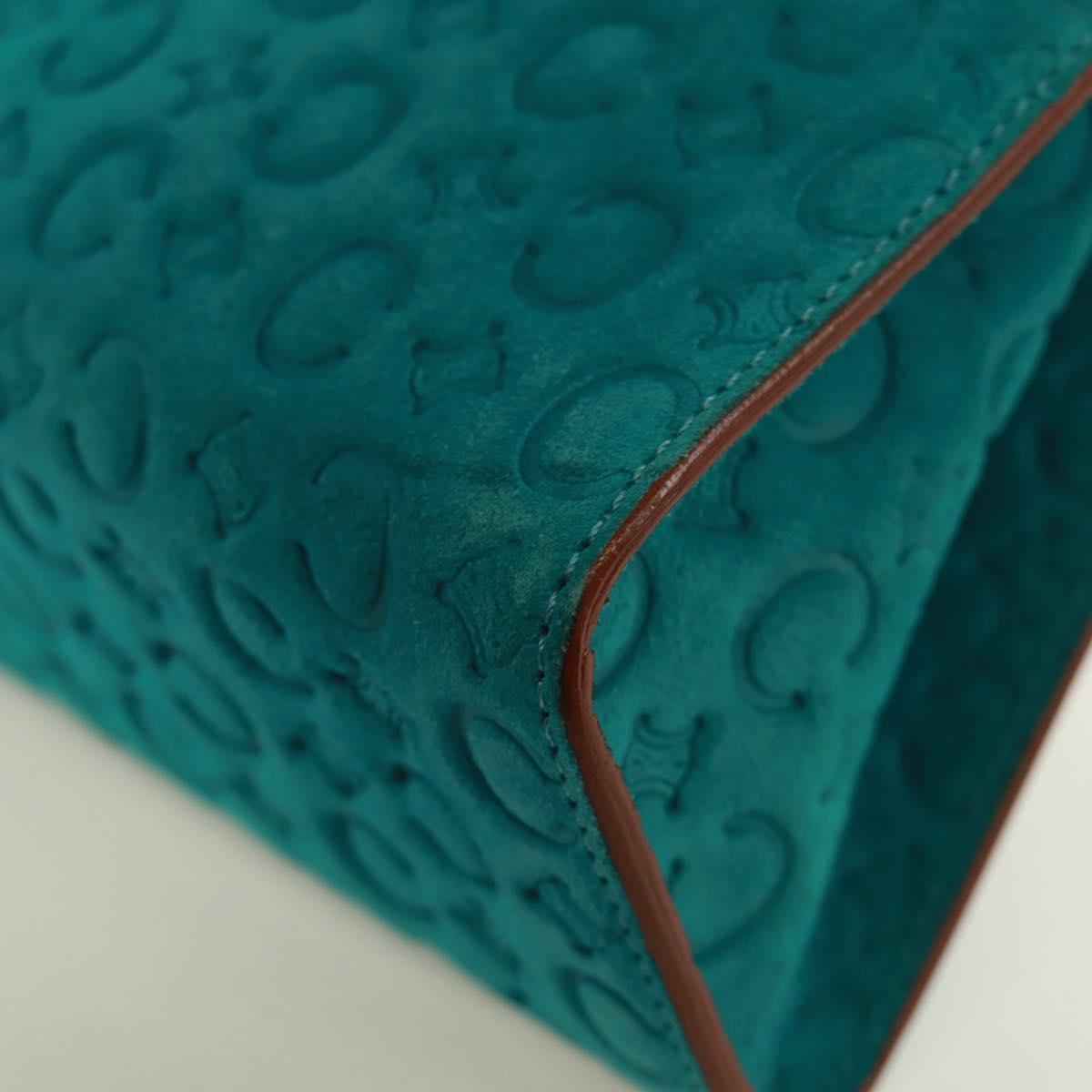 CELINE C Macadam Canvas Hand Bag Suede Turquoise Blue Silver Auth 170908V