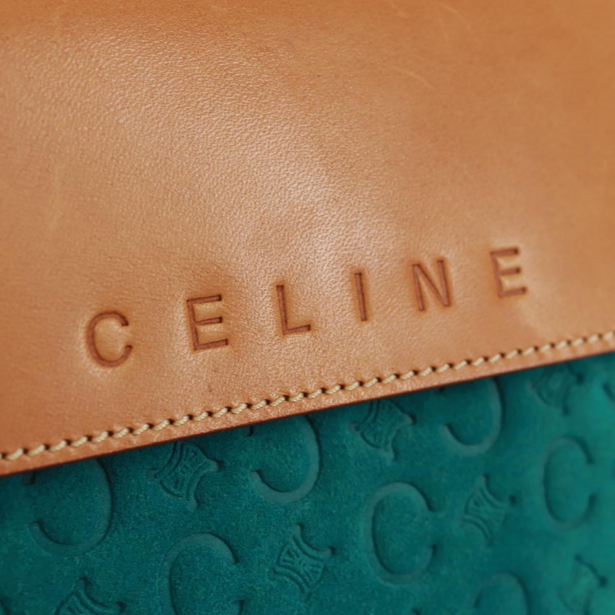 CELINE C Macadam Canvas Hand Bag Suede Turquoise Blue Silver Auth 170908V