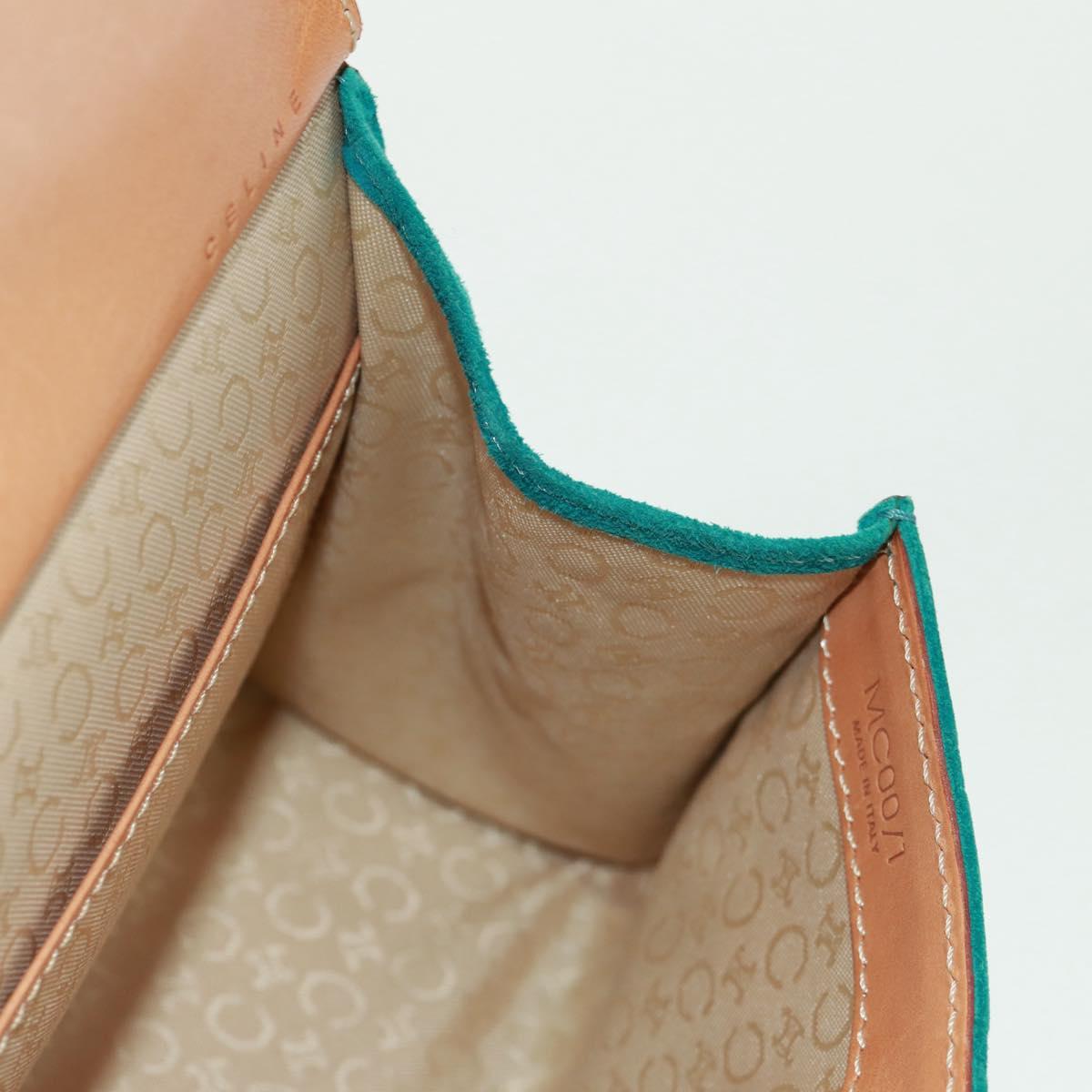 CELINE C Macadam Canvas Hand Bag Suede Turquoise Blue Silver Auth 170908V