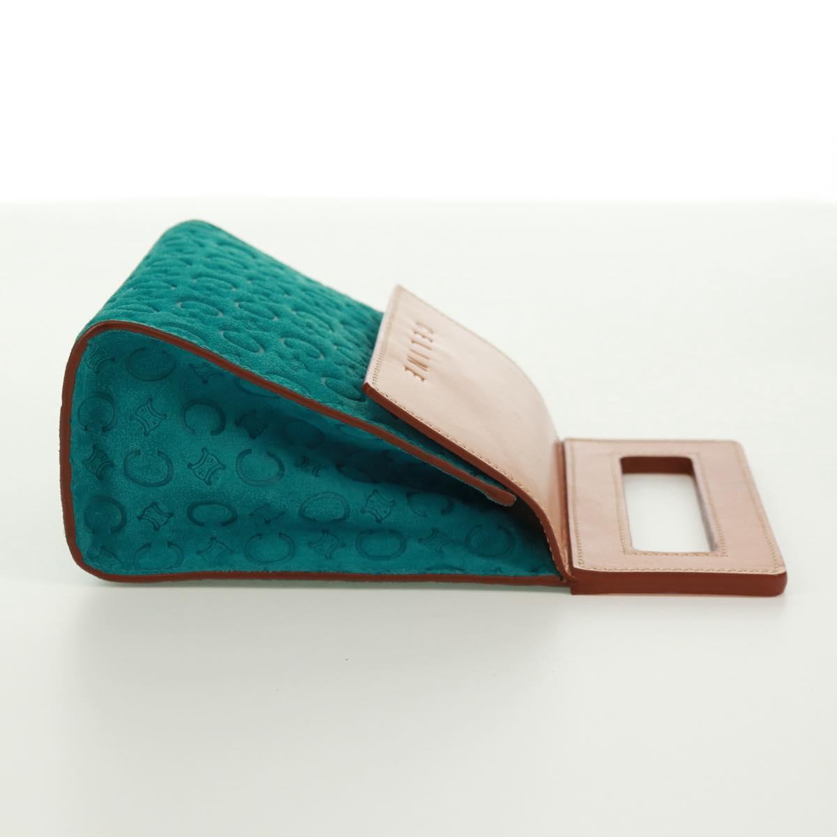 CELINE C Macadam Canvas Hand Bag Suede Turquoise Blue Silver Auth 170908V