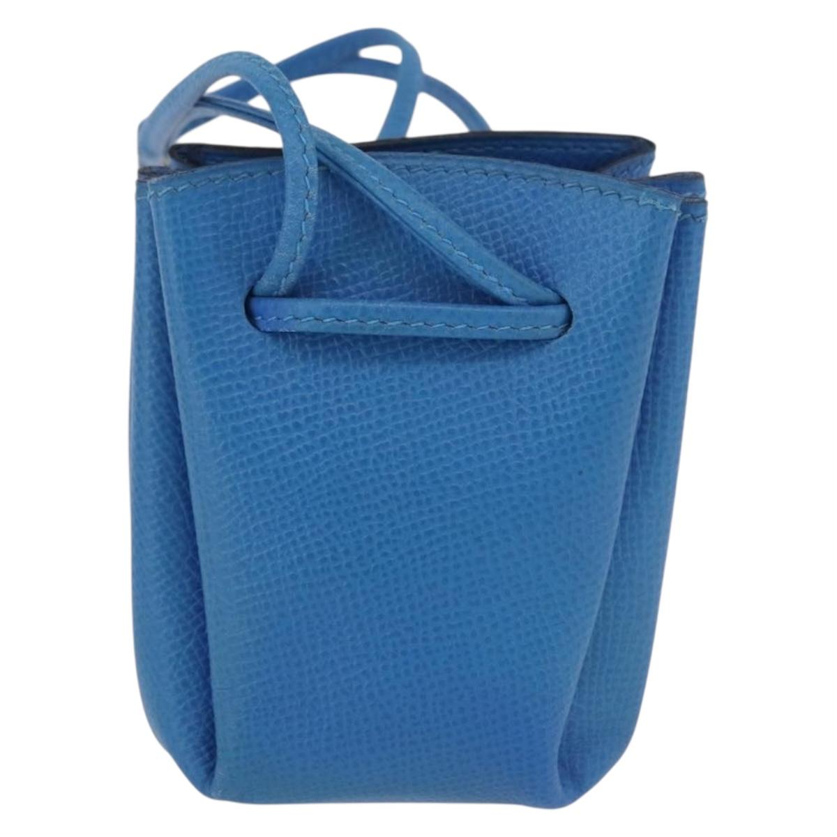 HERMES Vespa Pouch Leather Blue Auth 170911