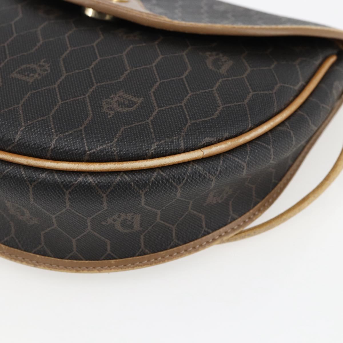 Christian Dior Honeycomb Canvas Shoulder Bag PVC Black Gold Auth 170912