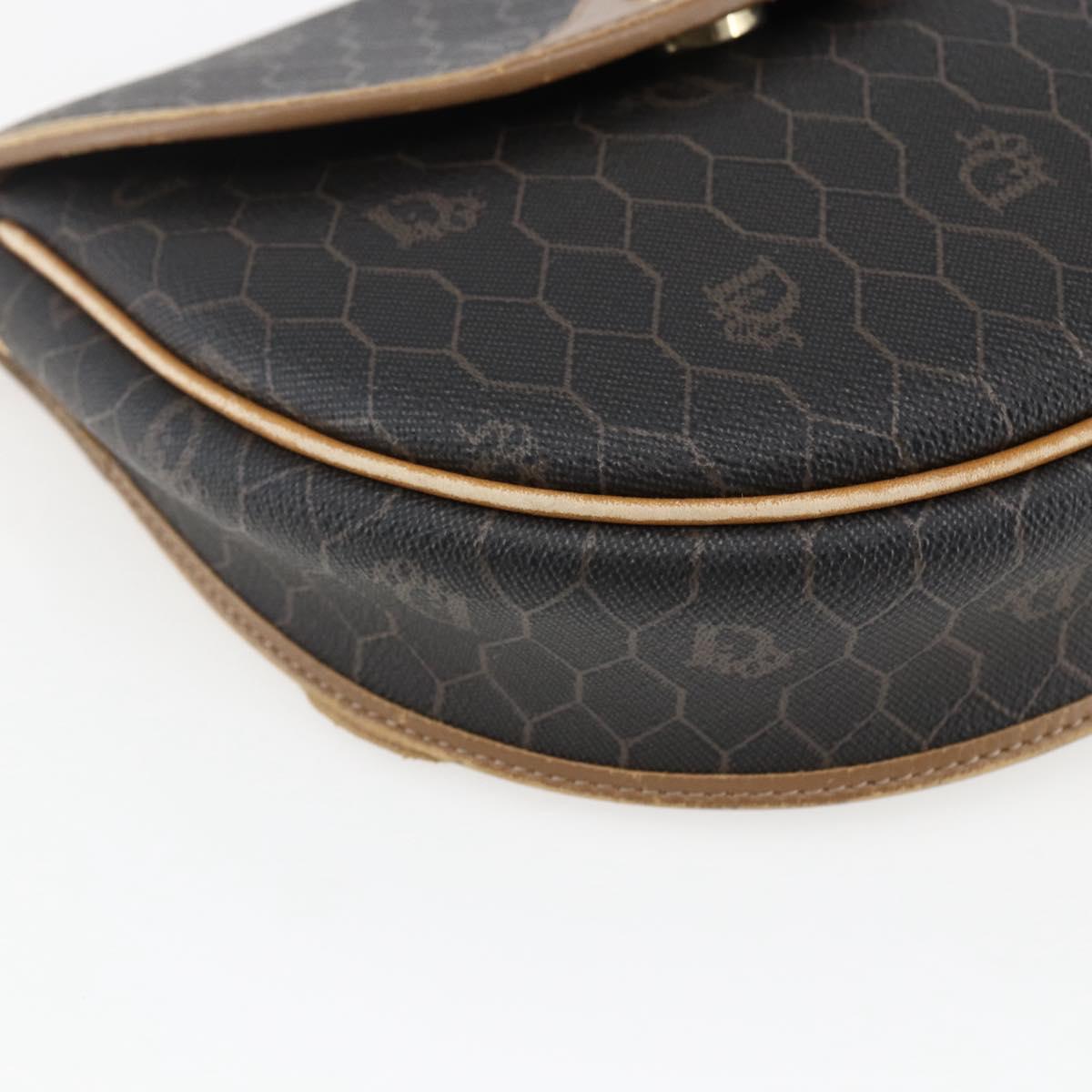 Christian Dior Honeycomb Canvas Shoulder Bag PVC Black Gold Auth 170912