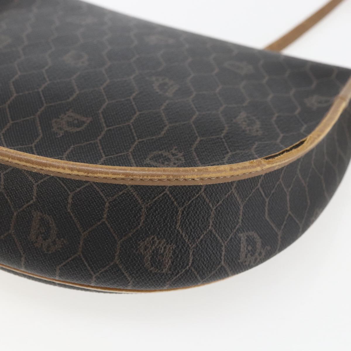 Christian Dior Honeycomb Canvas Shoulder Bag PVC Black Gold Auth 170912