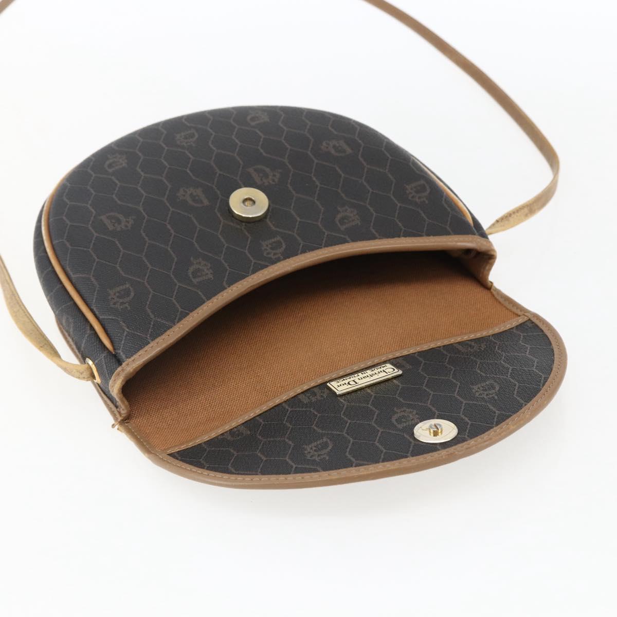 Christian Dior Honeycomb Canvas Shoulder Bag PVC Black Gold Auth 170912