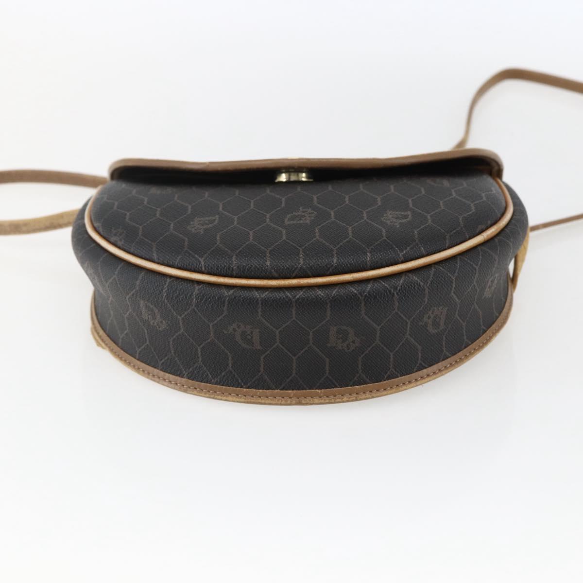 Christian Dior Honeycomb Canvas Shoulder Bag PVC Black Gold Auth 170912