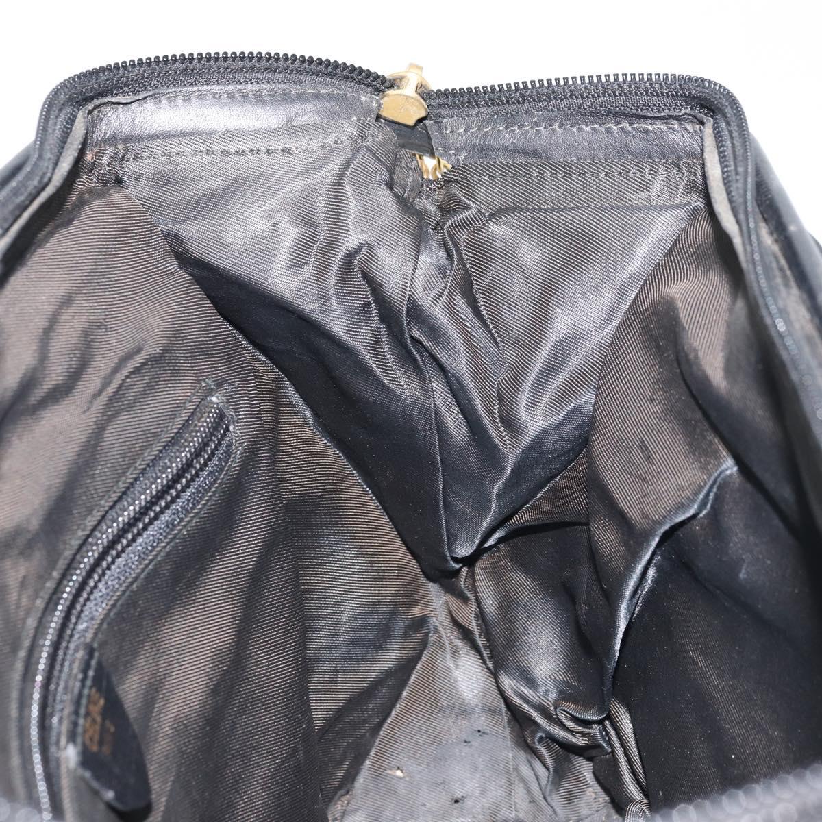 CELINE Circle Shoulder Bag Nylon Leather Black Gold Auth 170915
