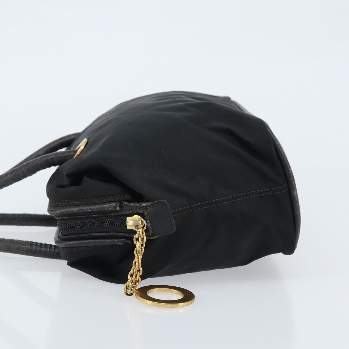 CELINE Circle Shoulder Bag Nylon Leather Black Gold Auth 170915