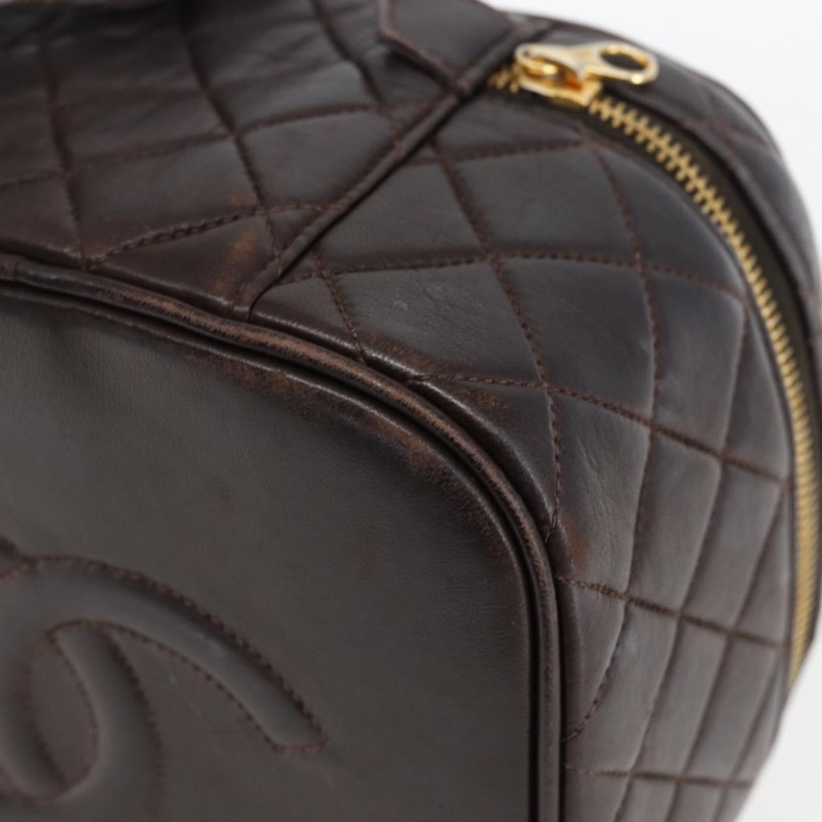 CHANEL Matelasse Vanity Hand Bag Lamb Skin Dark Brown Gold CC Auth 170916
