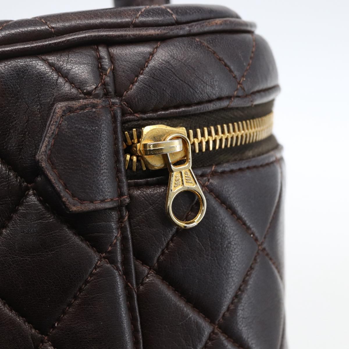 CHANEL Matelasse Vanity Hand Bag Lamb Skin Dark Brown Gold CC Auth 170916