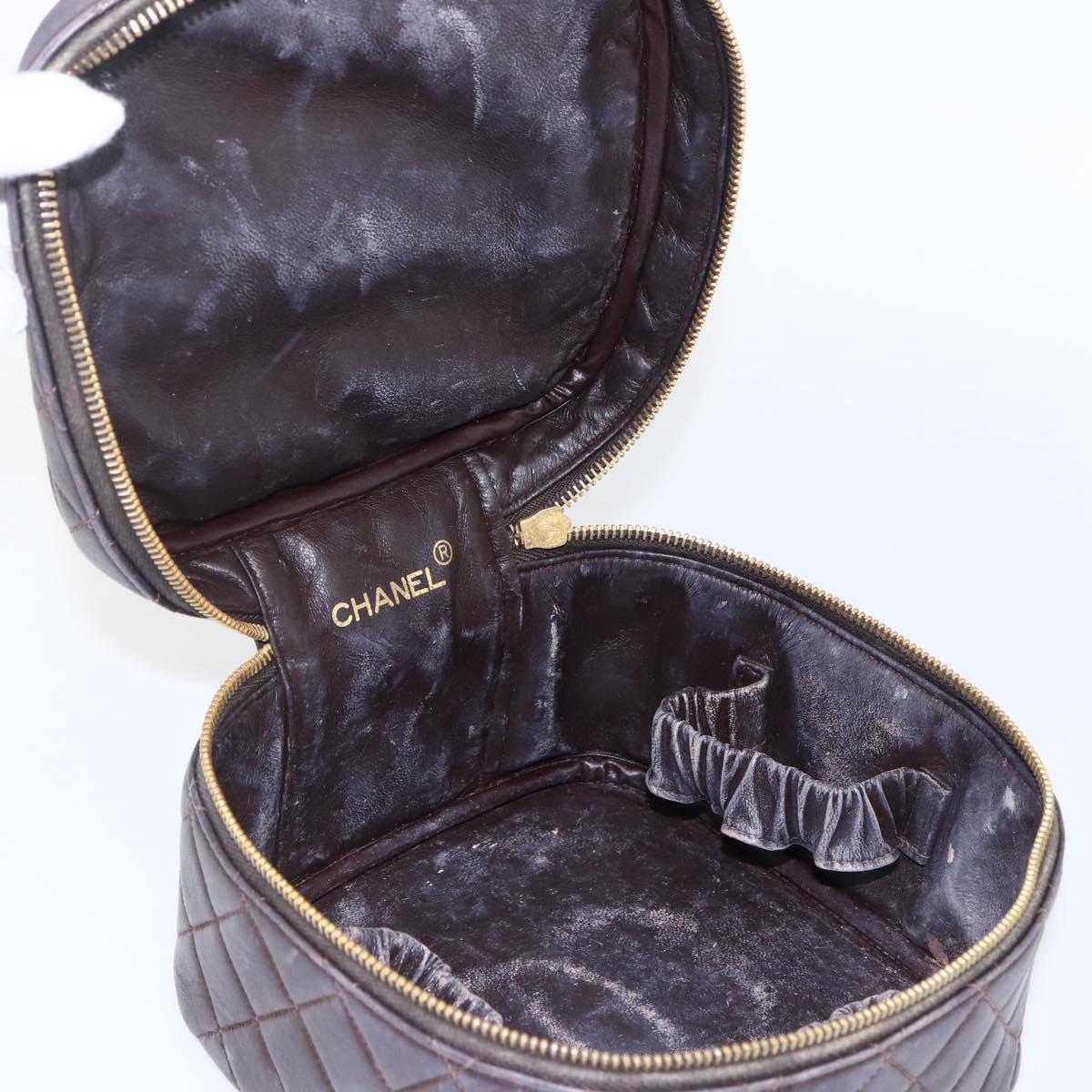 CHANEL Matelasse Vanity Hand Bag Lamb Skin Dark Brown Gold CC Auth 170916