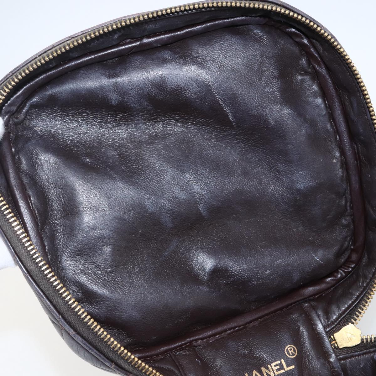 CHANEL Matelasse Vanity Hand Bag Lamb Skin Dark Brown Gold CC Auth 170916