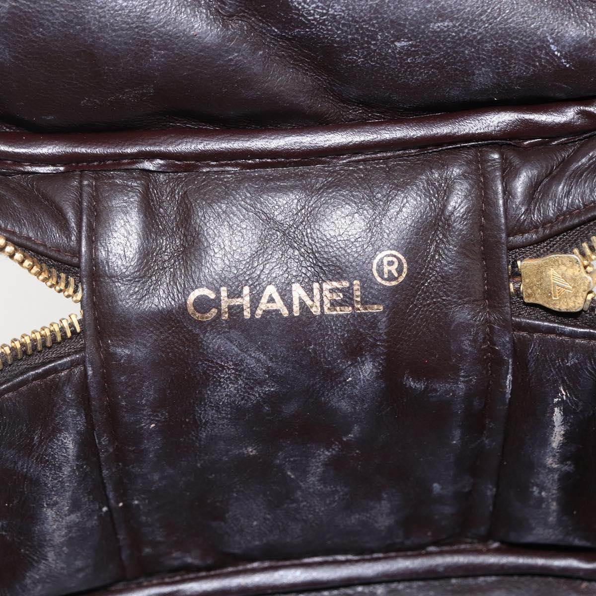 CHANEL Matelasse Vanity Hand Bag Lamb Skin Dark Brown Gold CC Auth 170916