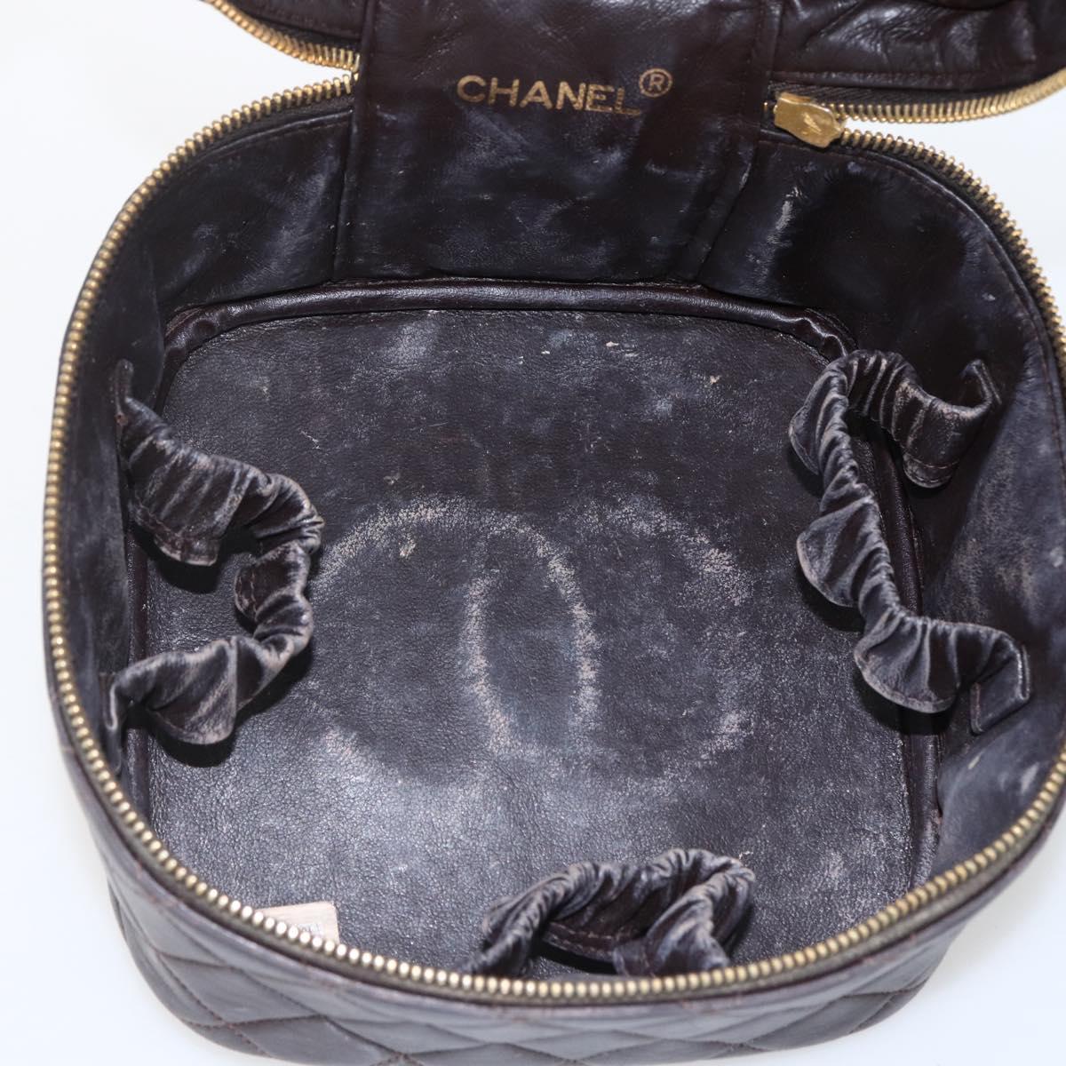 CHANEL Matelasse Vanity Hand Bag Lamb Skin Dark Brown Gold CC Auth 170916
