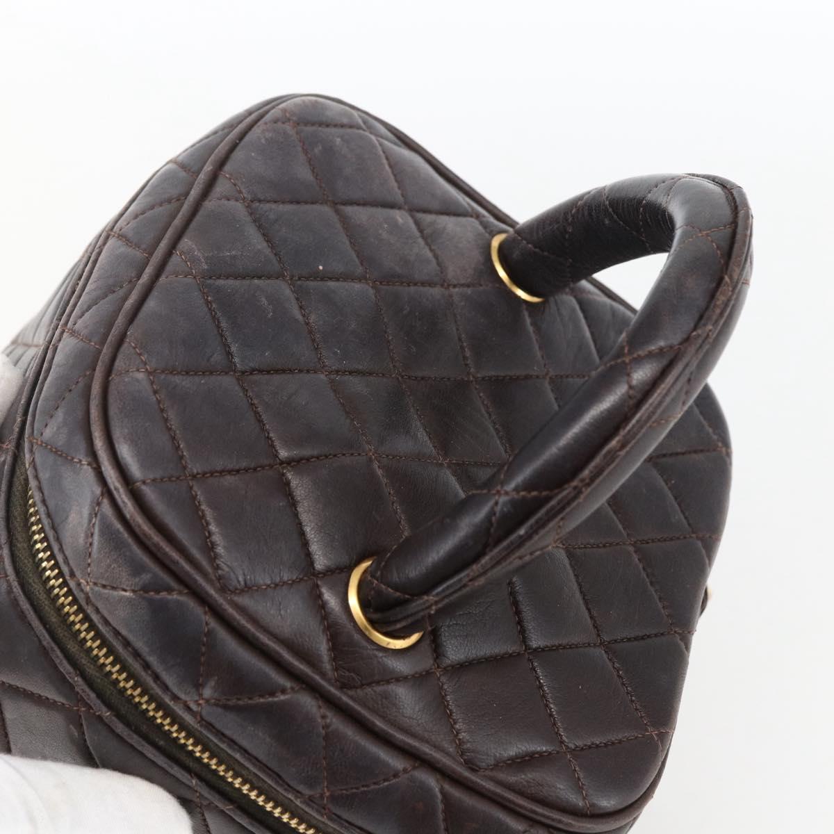 CHANEL Matelasse Vanity Hand Bag Lamb Skin Dark Brown Gold CC Auth 170916
