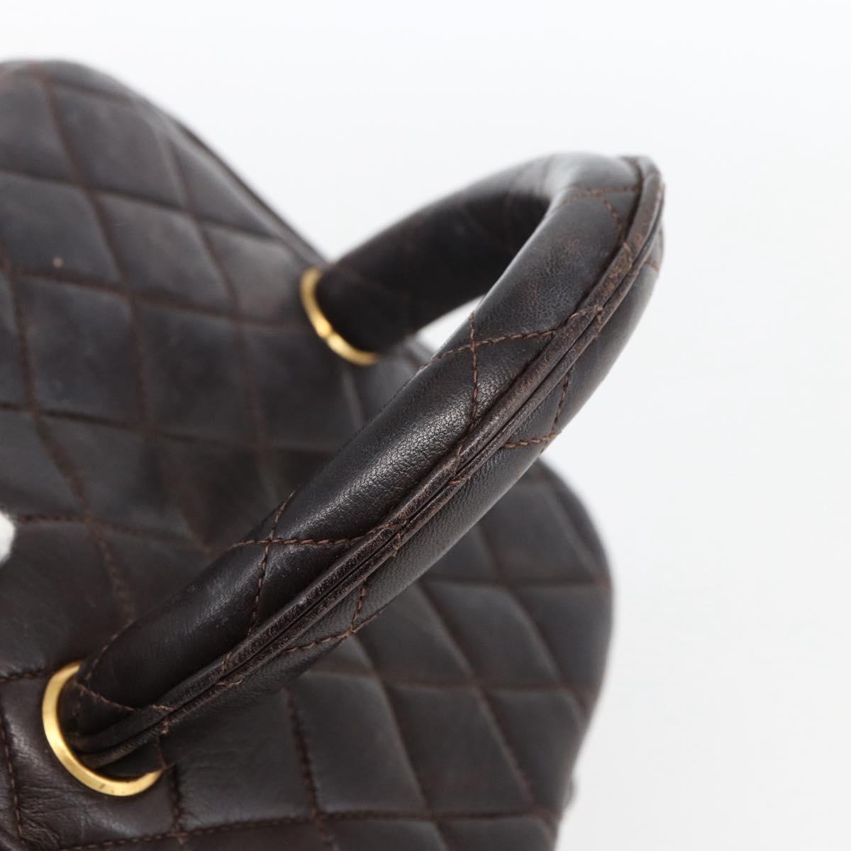 CHANEL Matelasse Vanity Hand Bag Lamb Skin Dark Brown Gold CC Auth 170916