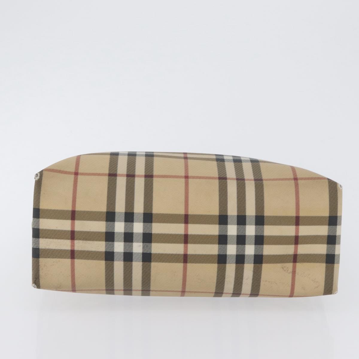 BURBERRY Nova Check Hand Bag PVC Beige Silver Auth 170920