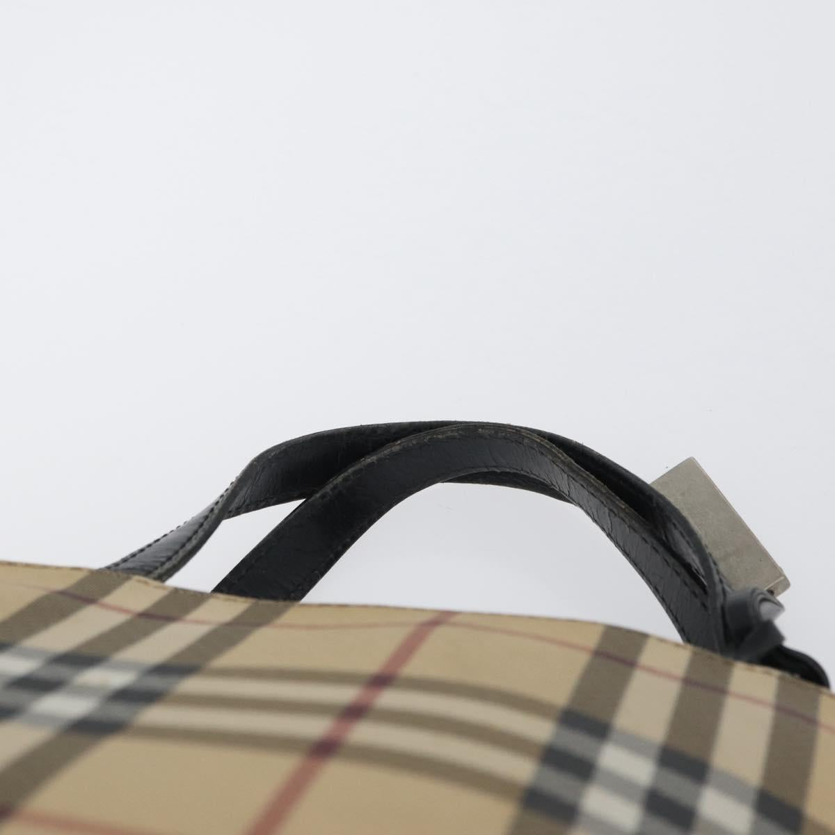 BURBERRY Nova Check Hand Bag PVC Beige Silver Auth 170920
