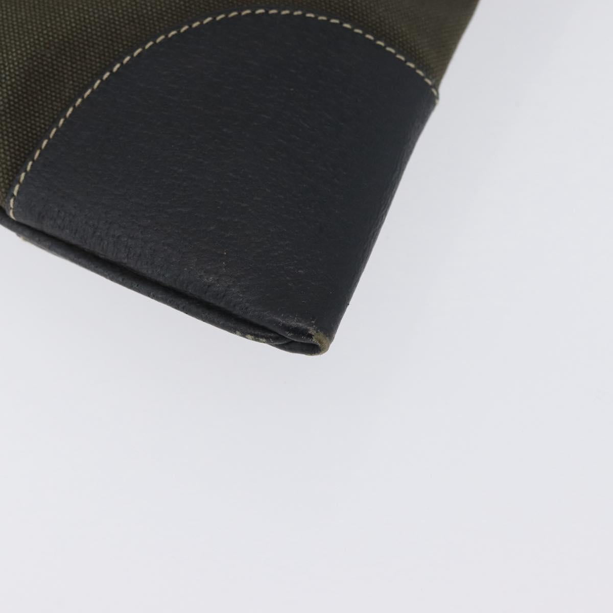 PRADA Hand Bag Canvas Leather Khaki Silver Auth 170921