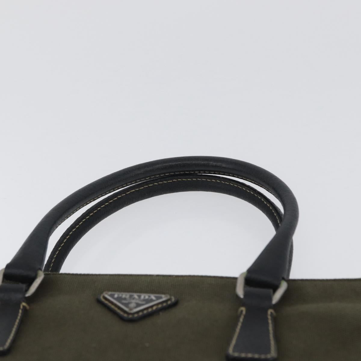 PRADA Hand Bag Canvas Leather Khaki Silver Auth 170921