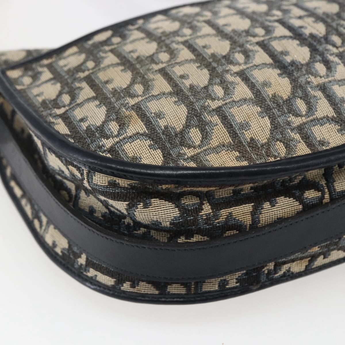 Christian Dior Trotter Canvas Shoulder Bag Navy Gold Auth 170926