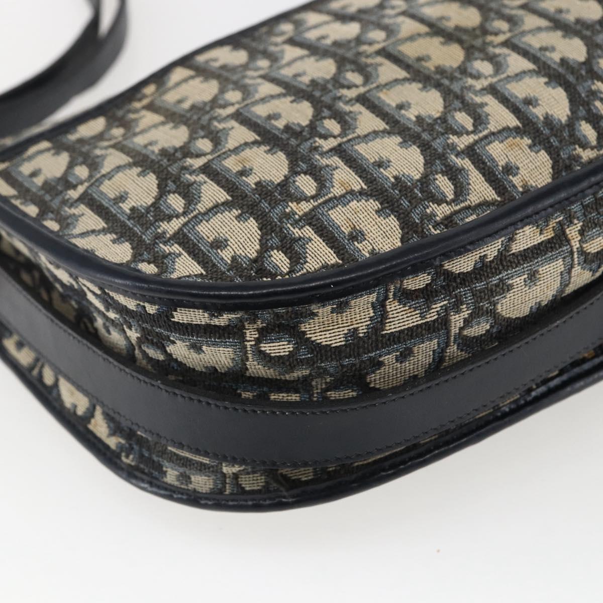 Christian Dior Trotter Canvas Shoulder Bag Navy Gold Auth 170926