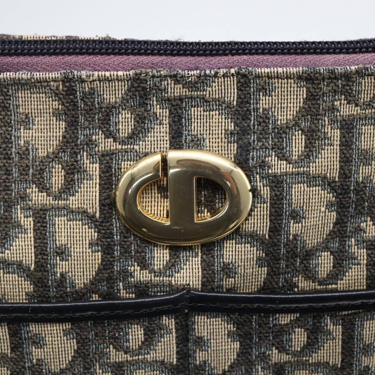 Christian Dior Trotter Canvas Shoulder Bag Navy Gold Auth 170926