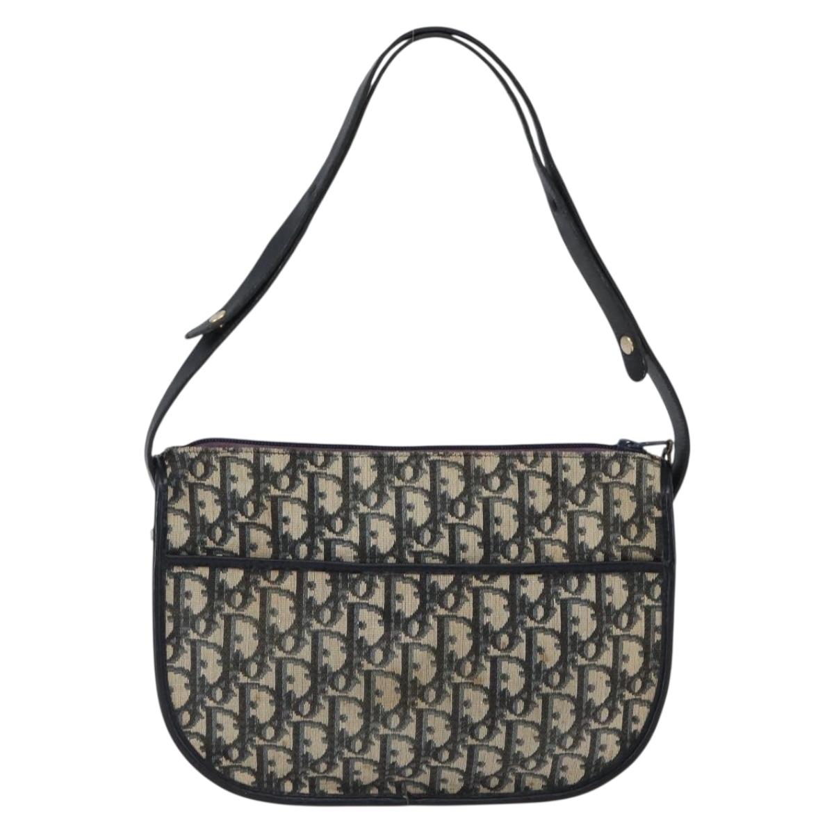 Christian Dior Trotter Canvas Shoulder Bag Navy Gold Auth 170926