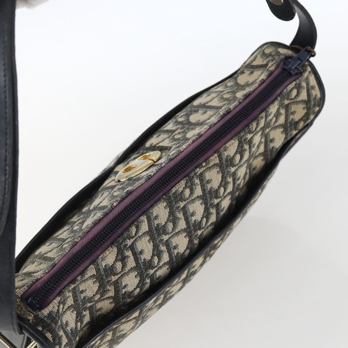 Christian Dior Trotter Canvas Shoulder Bag Navy Gold Auth 170926