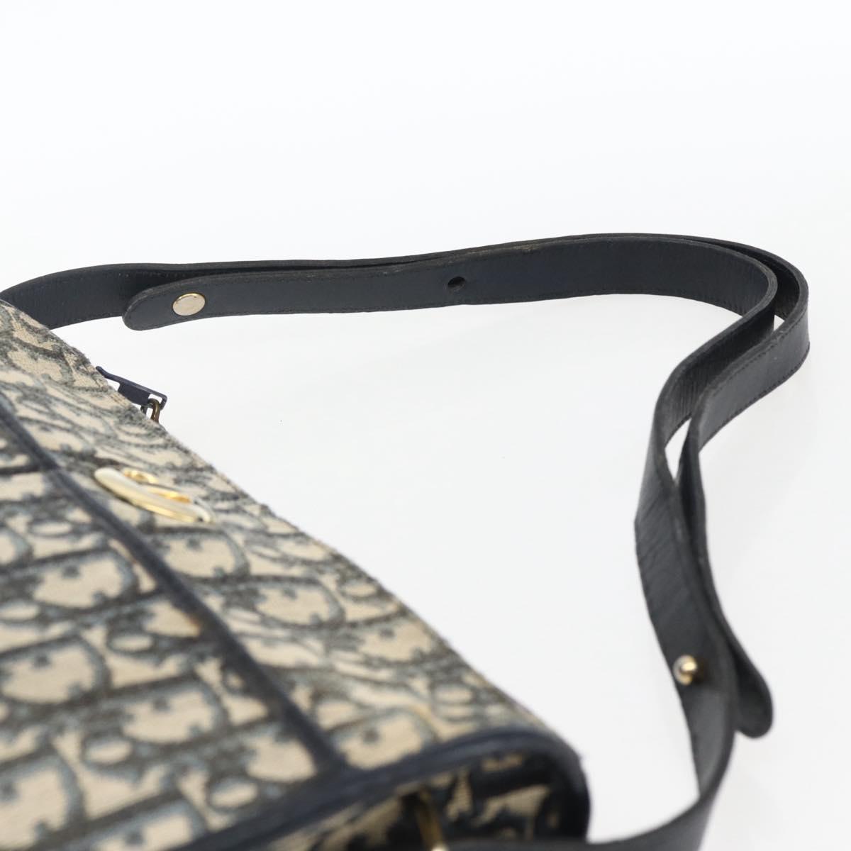 Christian Dior Trotter Canvas Shoulder Bag Navy Gold Auth 170926
