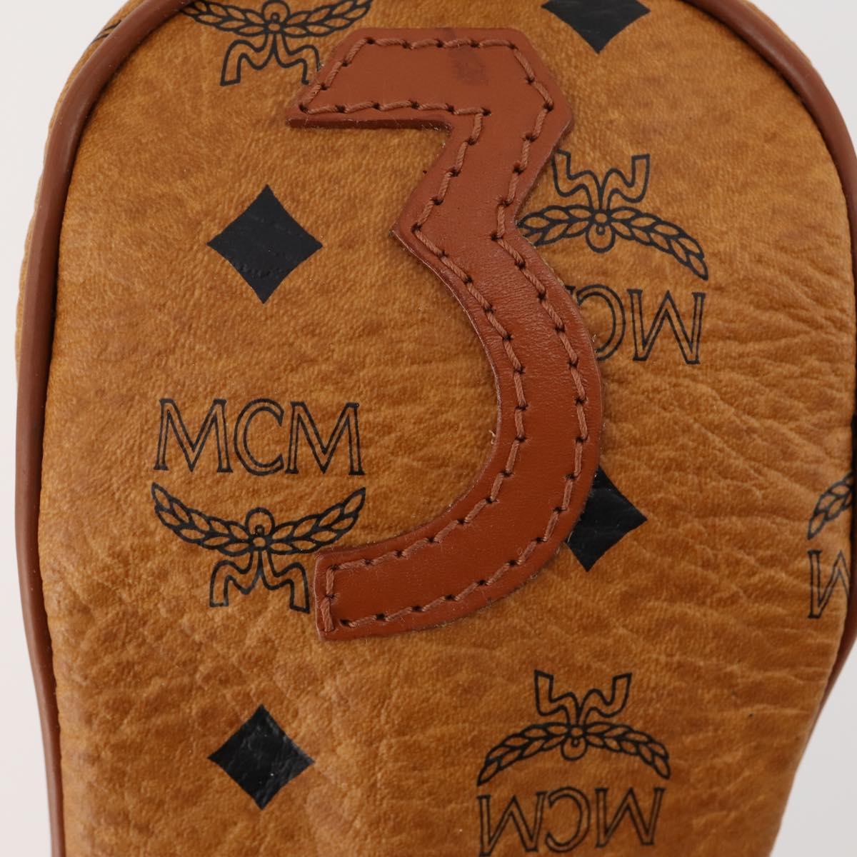 MCM Logogram Vicetos Golf Club Headcover PVC Leather Brown Gold Auth 170928