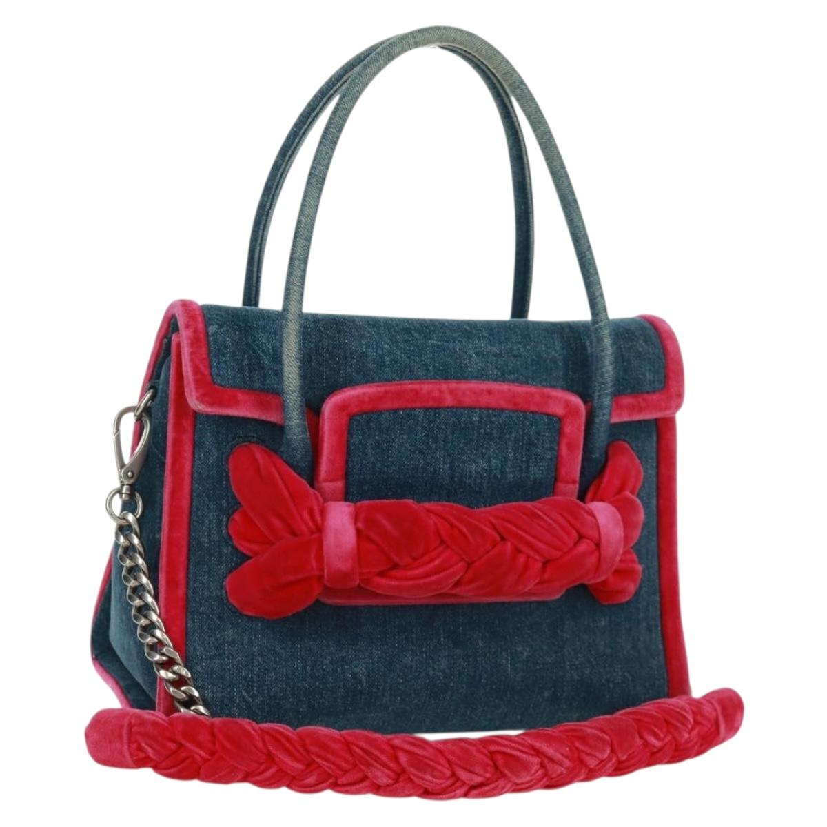 Miu Miu Chain Shoulder Bag Denim 2way Blue Auth 170929V