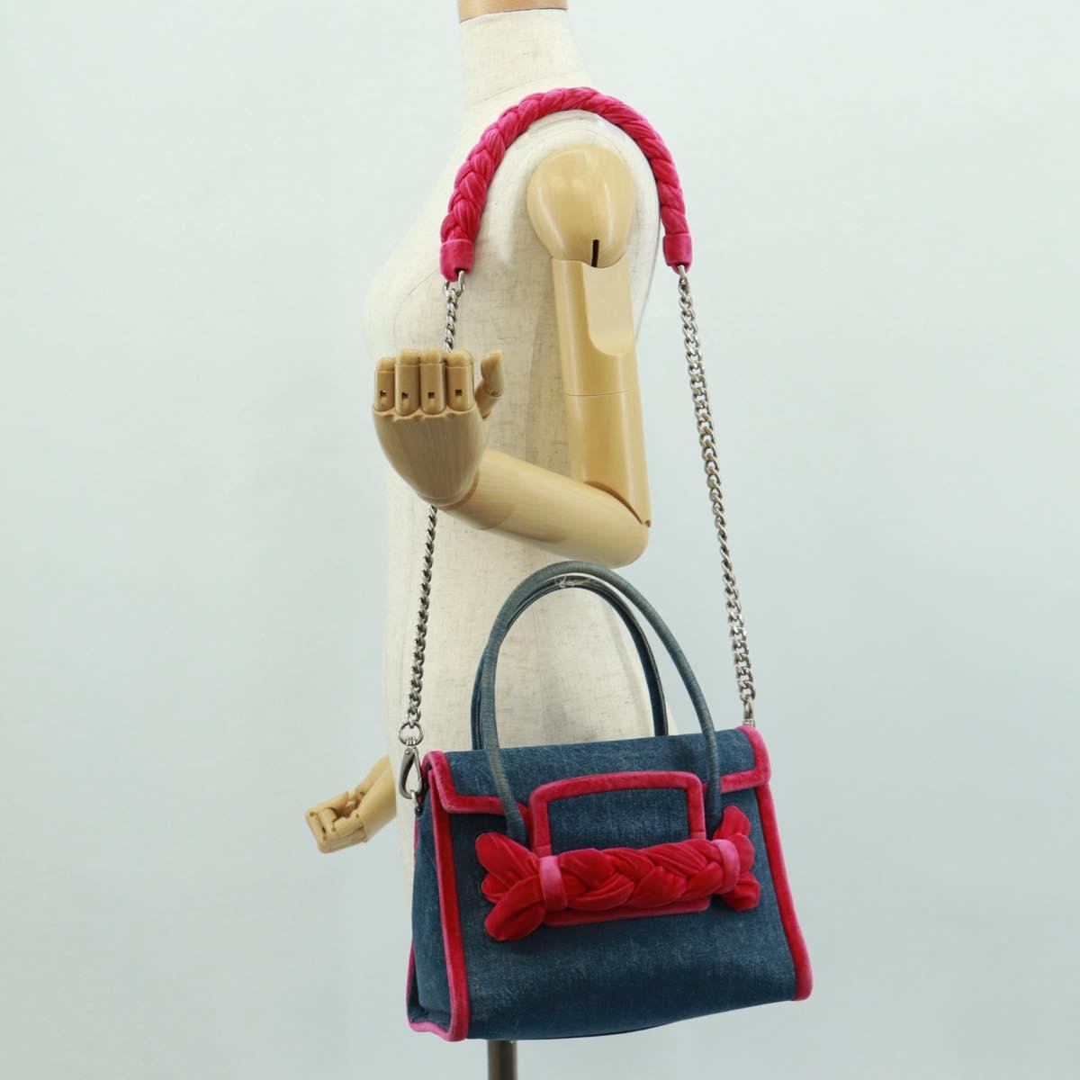 Miu Miu Chain Shoulder Bag Denim 2way Blue Auth 170929V