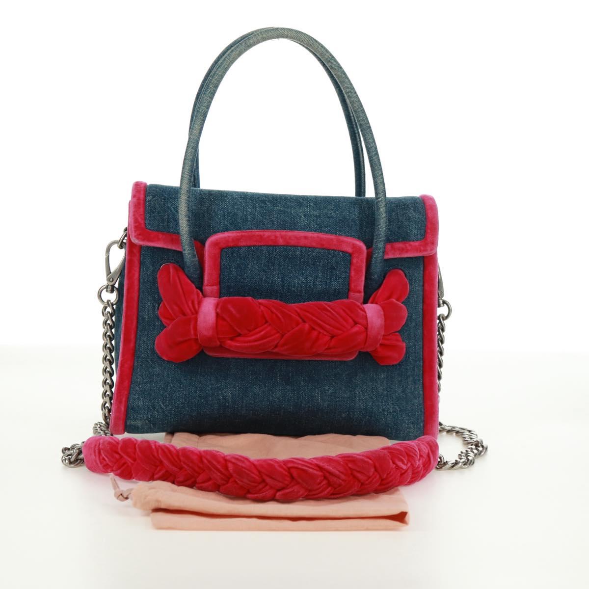 Miu Miu Chain Shoulder Bag Denim 2way Blue Auth 170929V