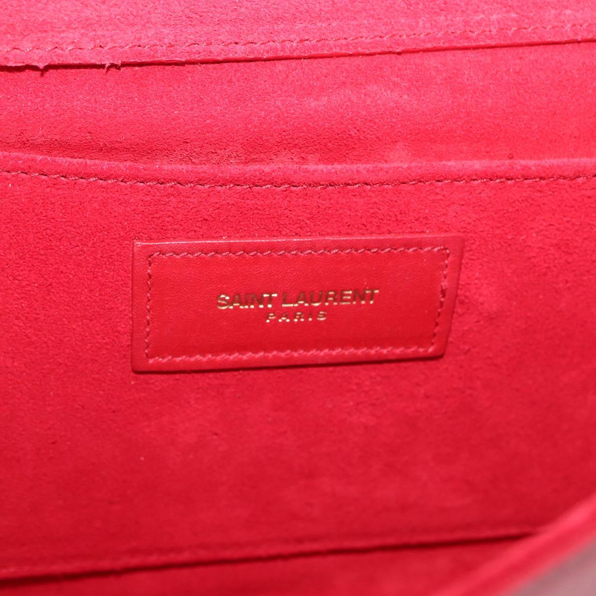 SAINT LAURENT Y Line Clutch Bag Leather Red Gold 311213 Auth 170930