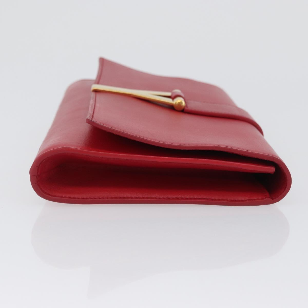 SAINT LAURENT Y Line Clutch Bag Leather Red Gold 311213 Auth 170930