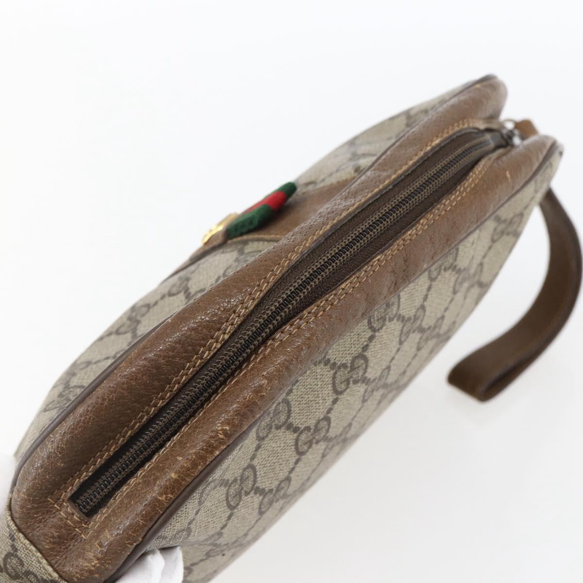 GUCCI GG Supreme Web Sherry Line Clutch Bag PVC Beige Gold 89 01 034 Auth 170931