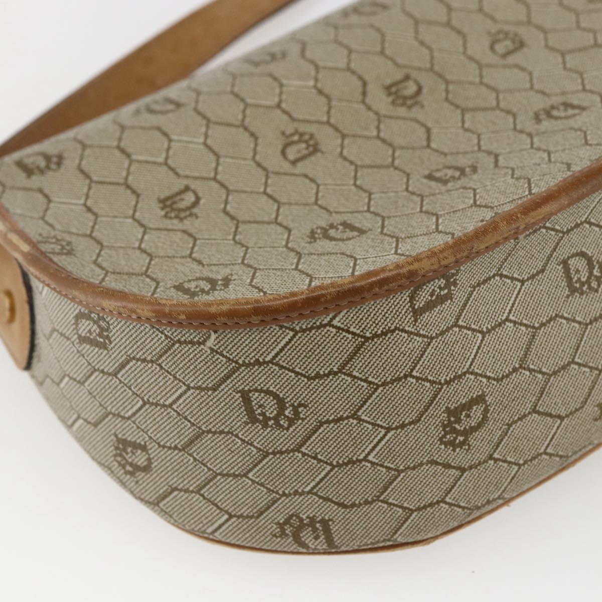 Christian Dior Honeycomb Canvas Shoulder Bag PVC Beige Gold Auth 170932