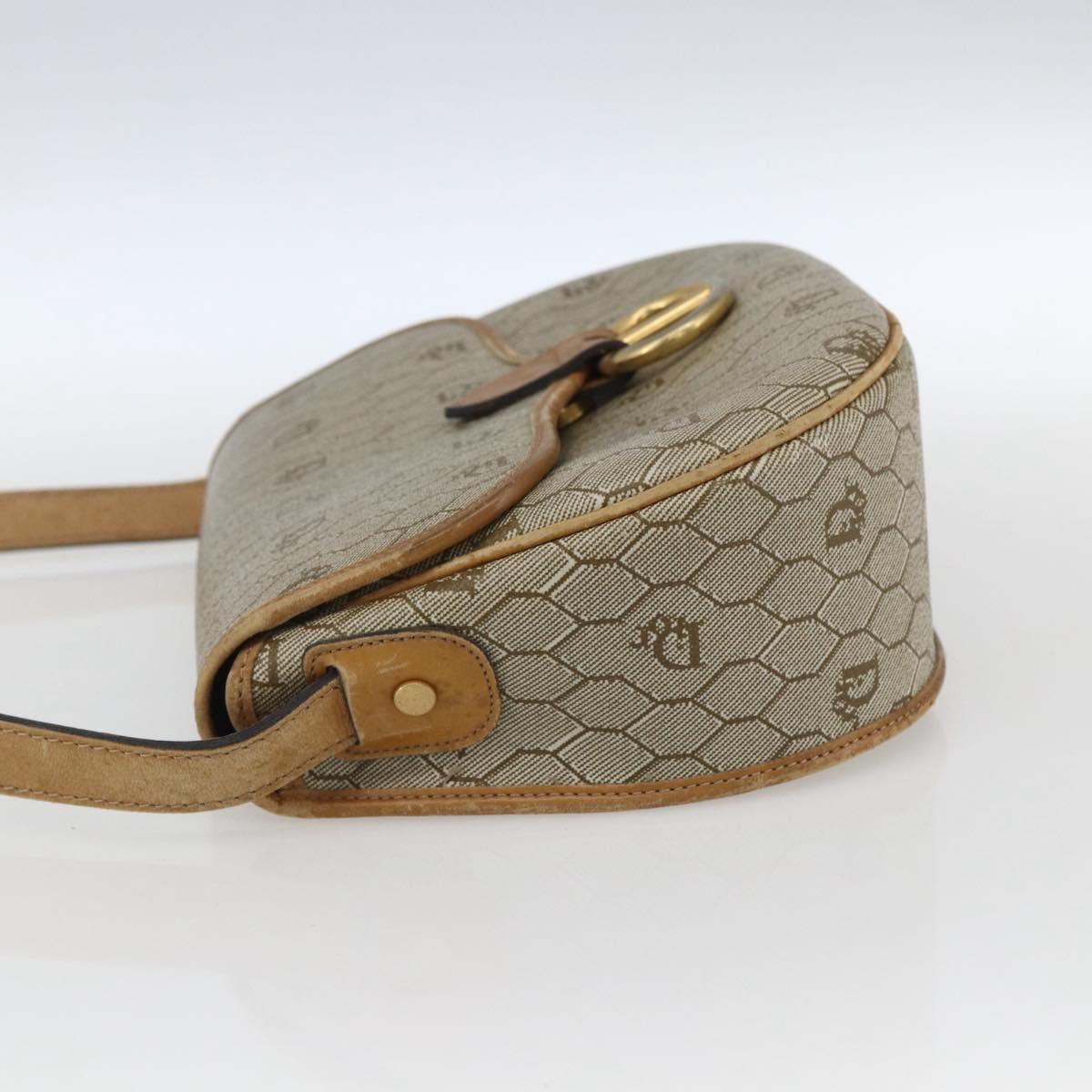 Christian Dior Honeycomb Canvas Shoulder Bag PVC Beige Gold Auth 170932