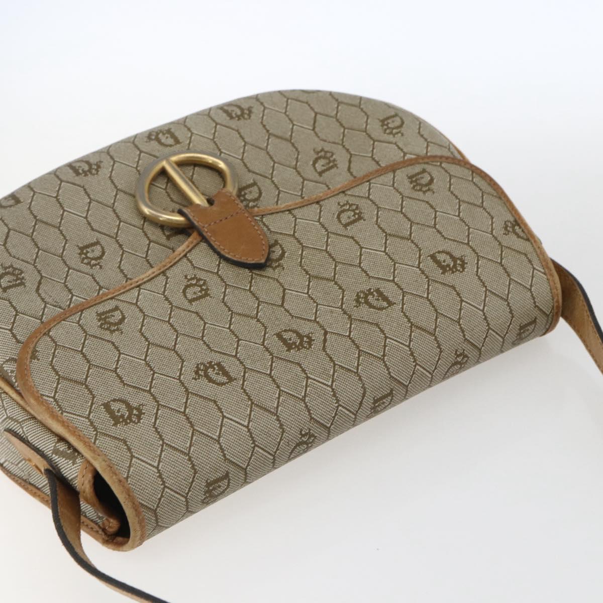 Christian Dior Honeycomb Canvas Shoulder Bag PVC Beige Gold Auth 170932