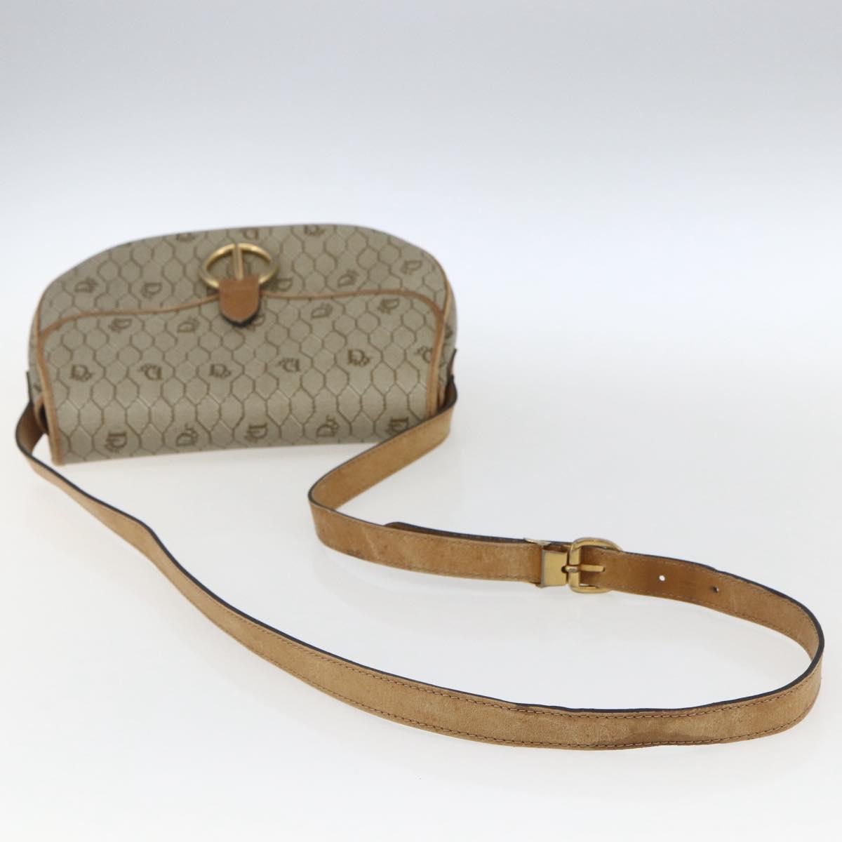 Christian Dior Honeycomb Canvas Shoulder Bag PVC Beige Gold Auth 170932