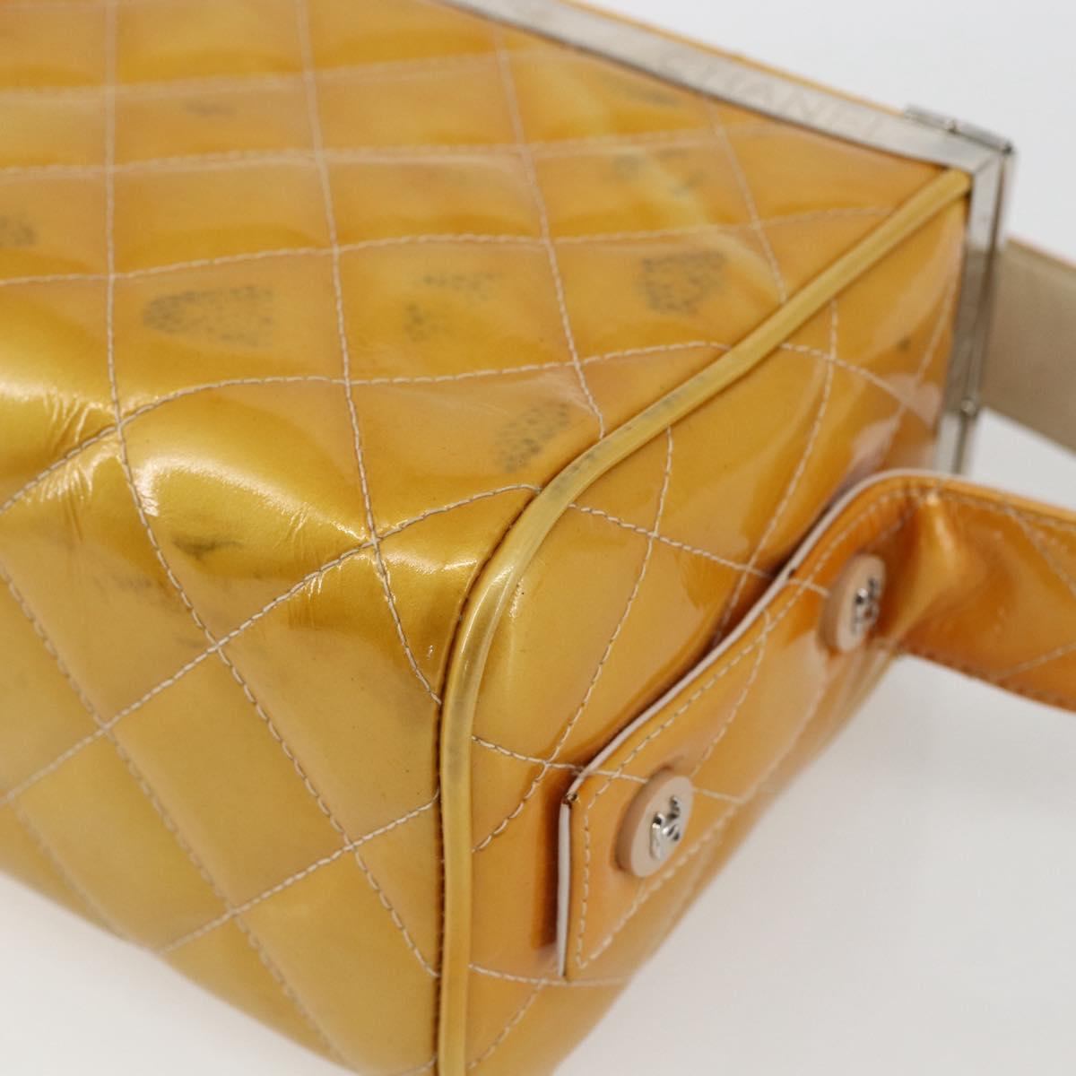 CHANEL Matelasse Vanity Box Patent leather Yellow Silver CC Auth 170933