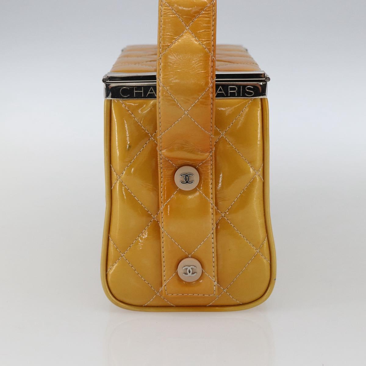 CHANEL Matelasse Vanity Box Patent leather Yellow Silver CC Auth 170933