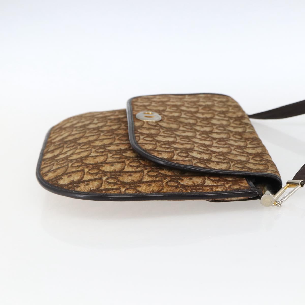 Christian Dior Trotter Canvas Shoulder Bag Beige Gold Auth 170939