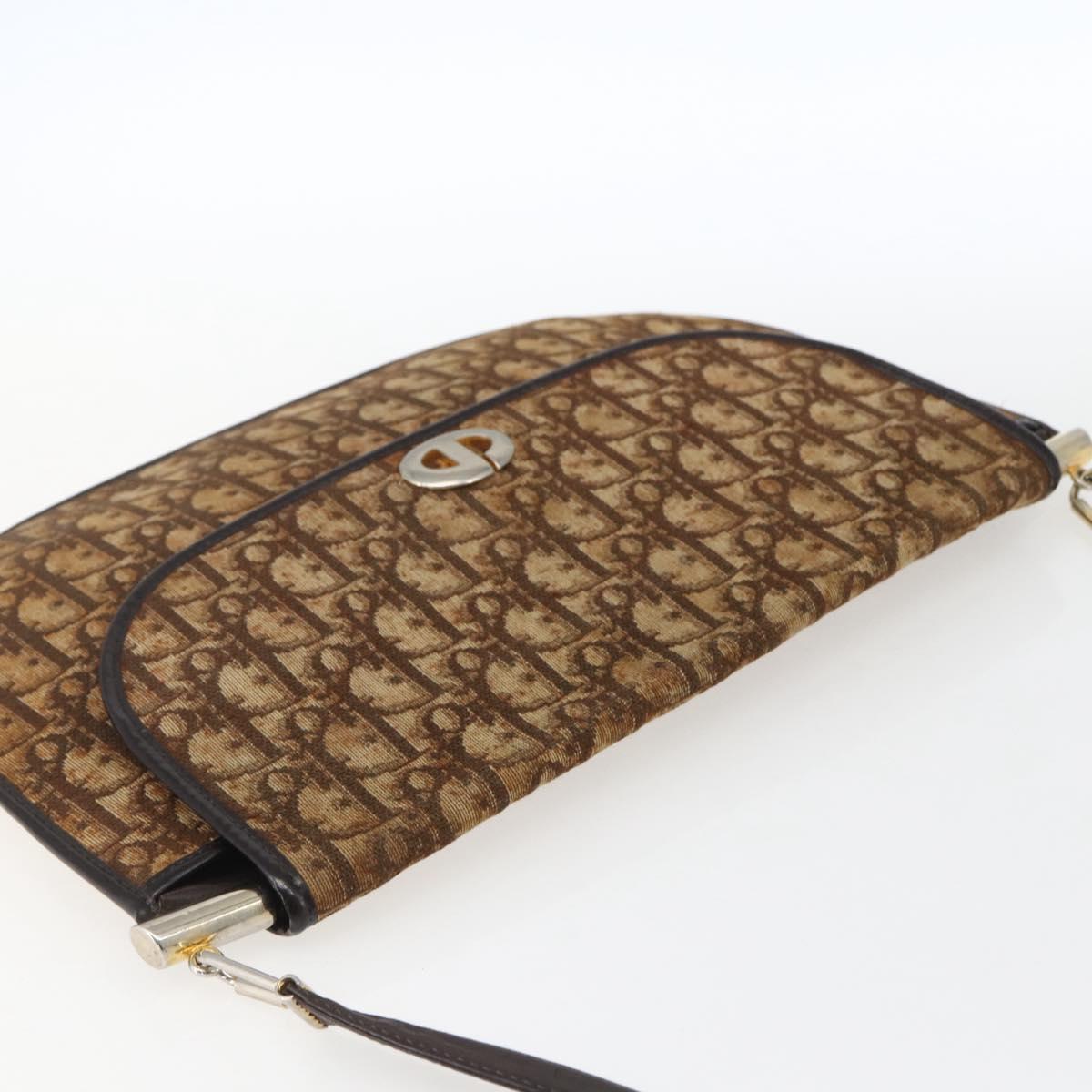 Christian Dior Trotter Canvas Shoulder Bag Beige Gold Auth 170939